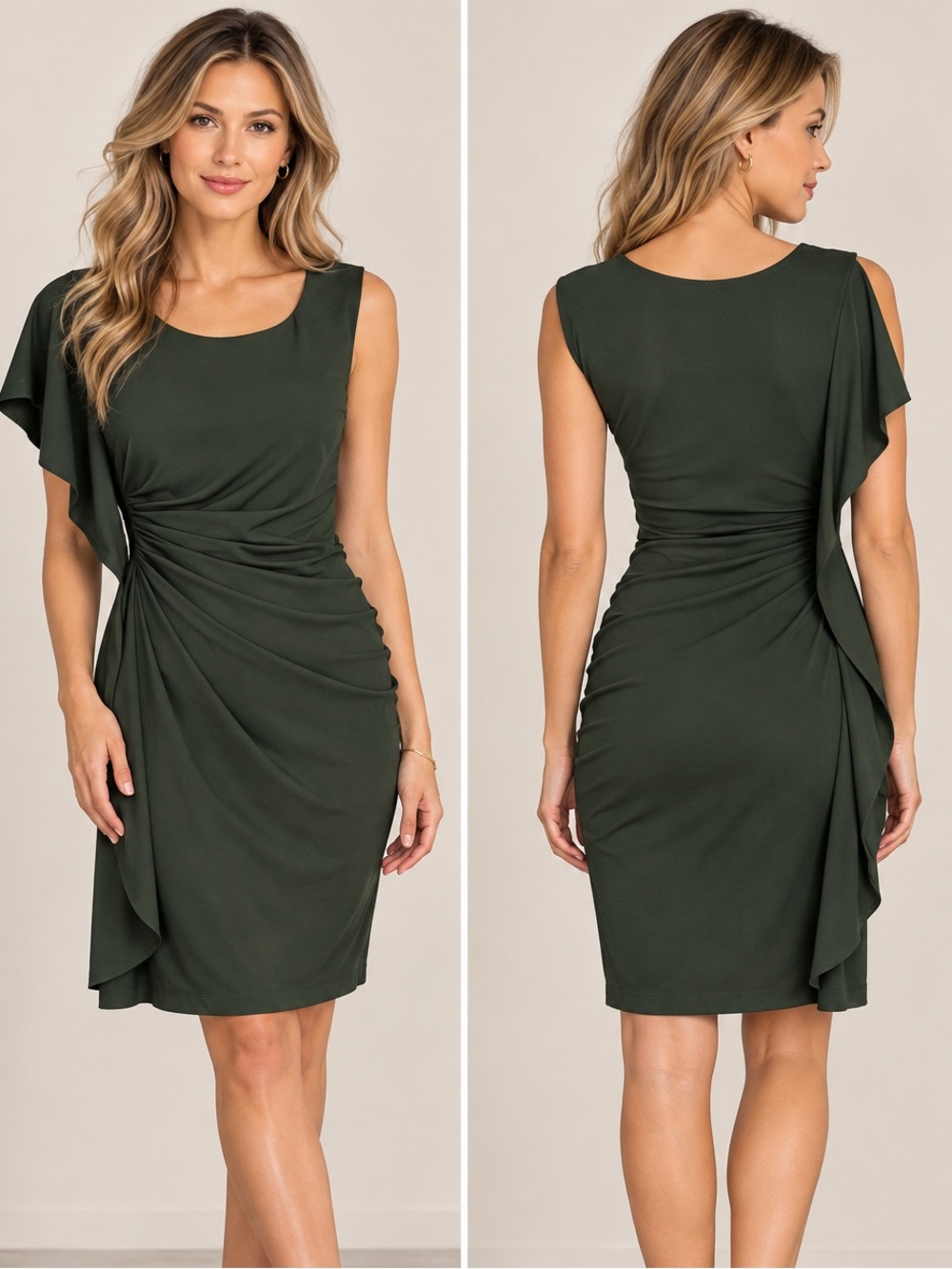 Esley Dark Green Ruched Draped Bodycon Cocktail Dress Size Small